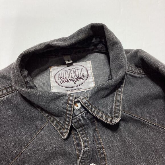 Authentic Wrangler Pearl Snap Shirt Long Sleeve Gray S - Picture 5 of 11